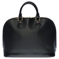 Used Louis Vuitton Alma handbag in black epi leather, GHW