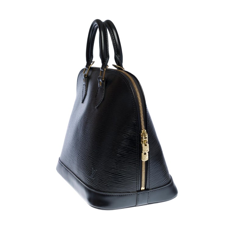 Black Louis Vuitton Alma handbag in black épi leather, Gold hardware For Sale