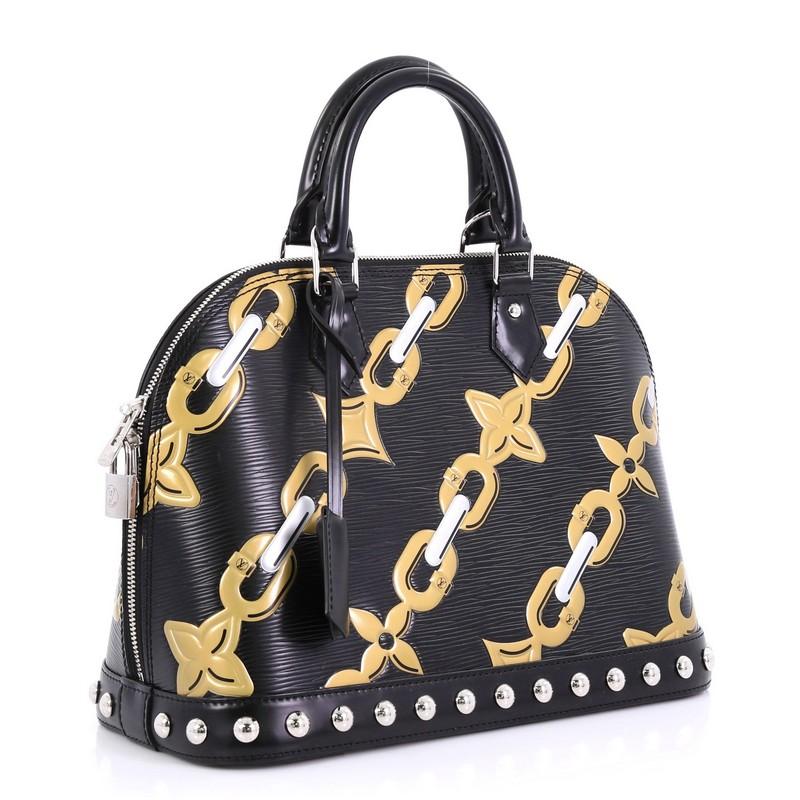 Black  Louis Vuitton Alma Handbag Limited Edition Chain Flower Print Epi Leather PM