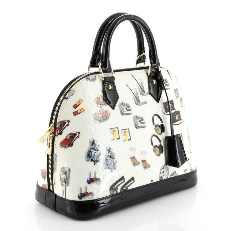 Louis Vuitton Alma Handbag Limited Edition Stickers Monogram Vernis PM For Sale at 1stdibs