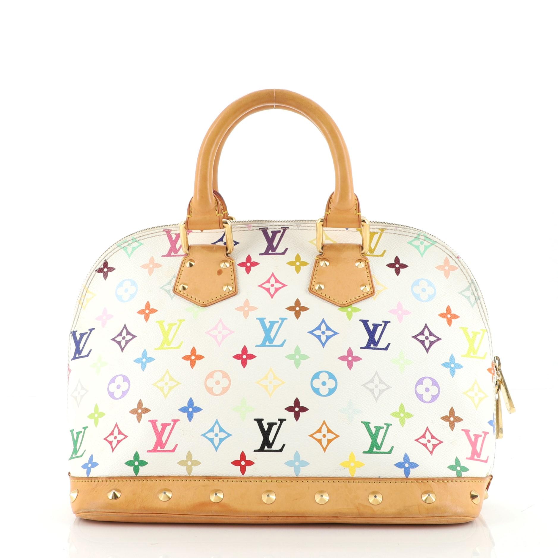 White Louis Vuitton Alma Handbag Monogram Multicolor PM