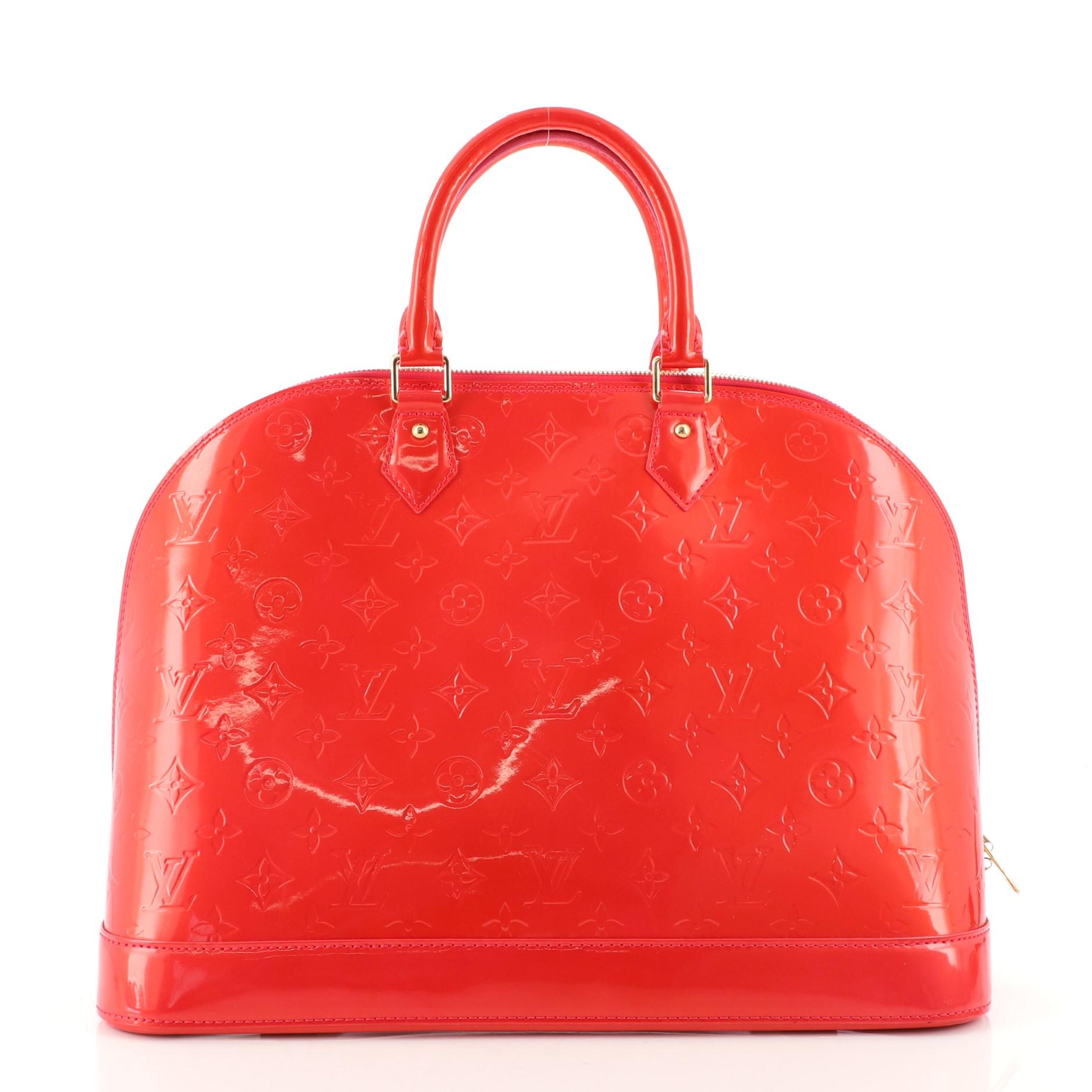 Red Louis Vuitton Alma Handbag Monogram Vernis GM