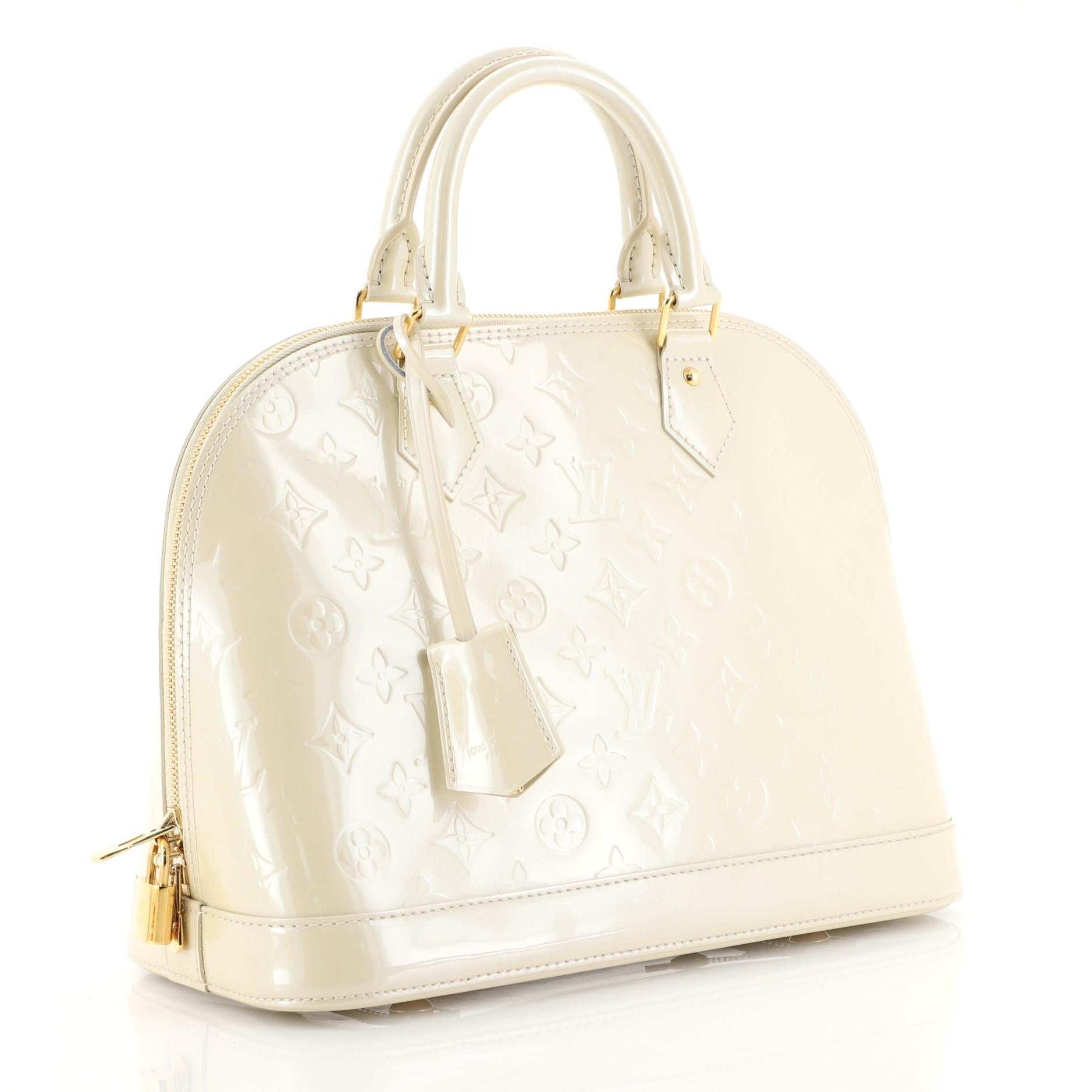 White Louis Vuitton Alma Handbag Monogram Vernis PM