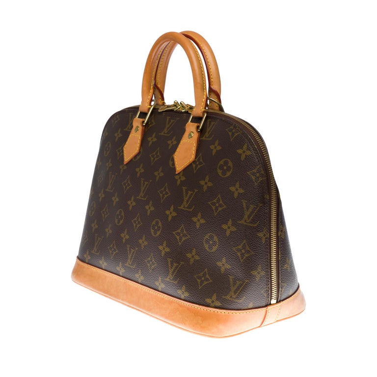 Black Louis Vuitton Alma MM handbag with strap in brown Monogram canvas For Sale
