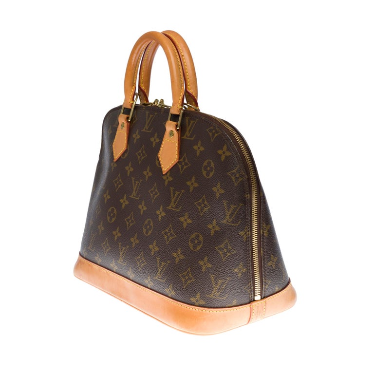 Louis Vuitton Alma MM handbag with strap in brown Monogram canvas In Good Condition In Paris, IDF