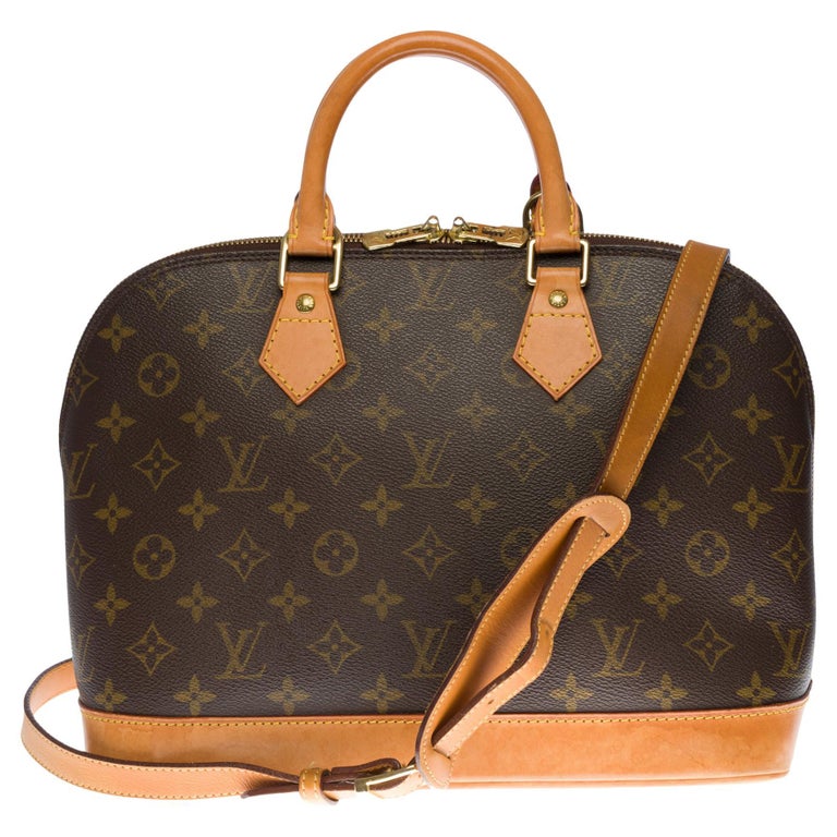 Louis Vuitton Alma MM handbag with strap in brown Monogram canvas For Sale