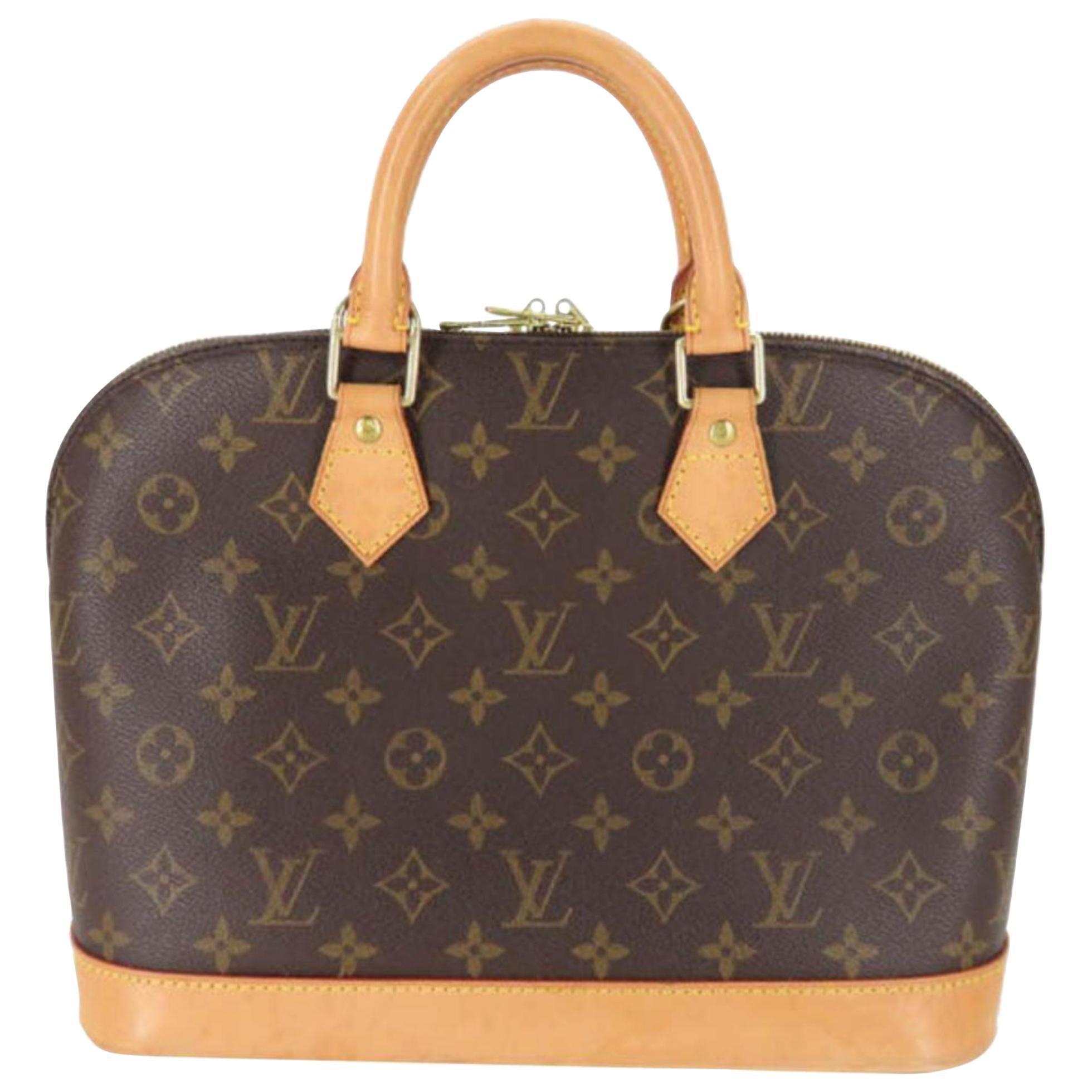 Louis Vuitton Alma Monogram 869512 Brown Coated Canvas Satchel For Sale