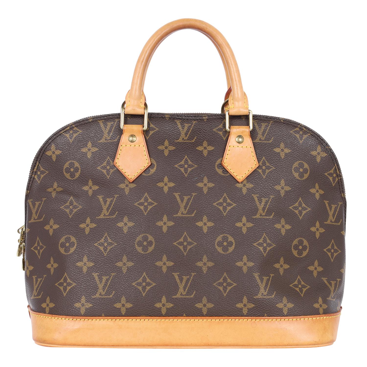 Authentische, gebrauchte Louis Vuitton Alma Schulranzen. Mit Monogram beschichtetem Canvas mit Lederbesatz, goldfarbener Hardware, Innenfach und Reißverschluss oben.  Sie werden diese Tasche lieben. Sie ist perfekt für Ihr Handy, Ihre Kosmetika,
