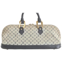 Louis Vuitton Alma Monogram Mini Lin Horizontal 866376 Blue Coated Canvas Satche