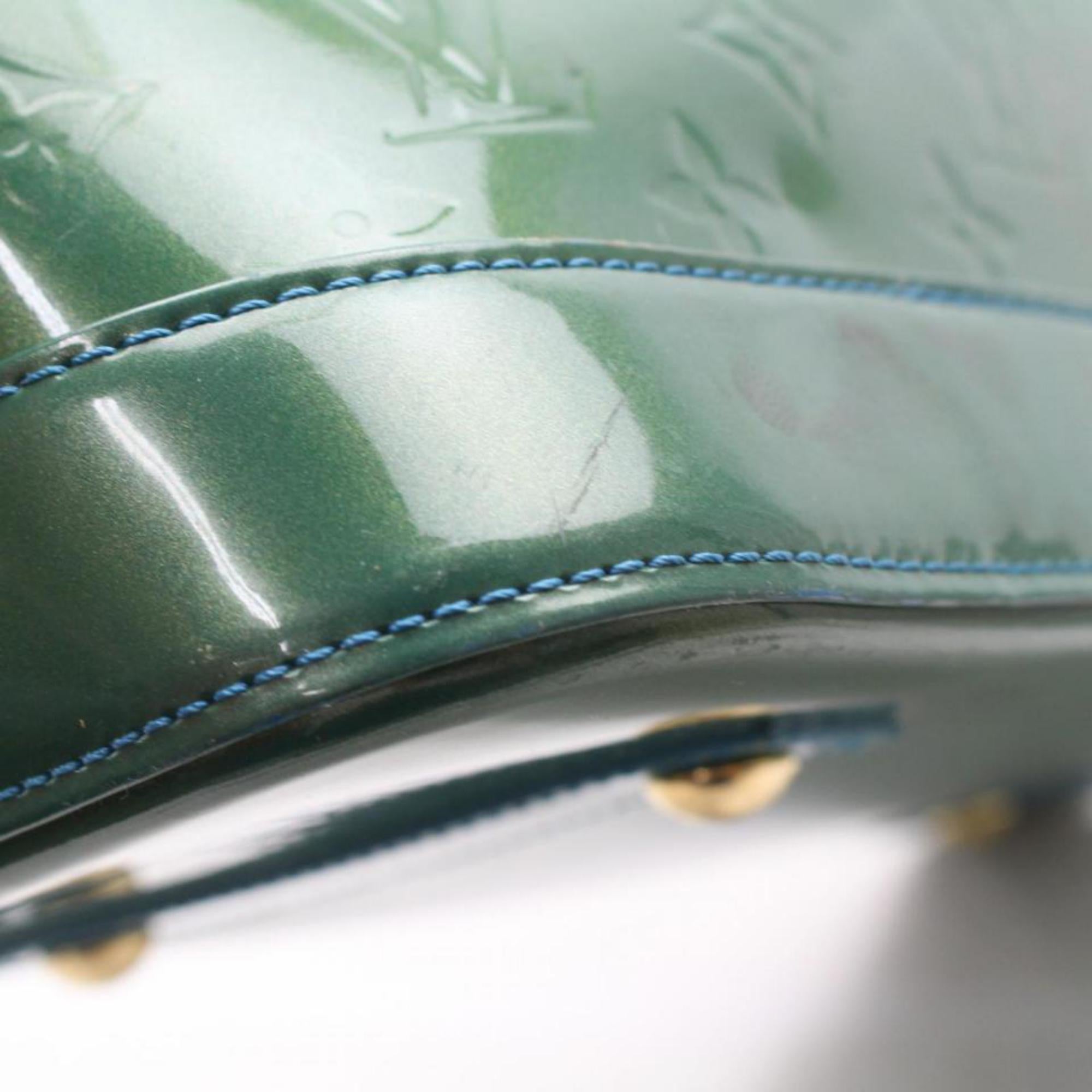 Gray Louis Vuitton Alma Monogram Vernis Gm 867910 Green Patent Leather Satchel For Sale