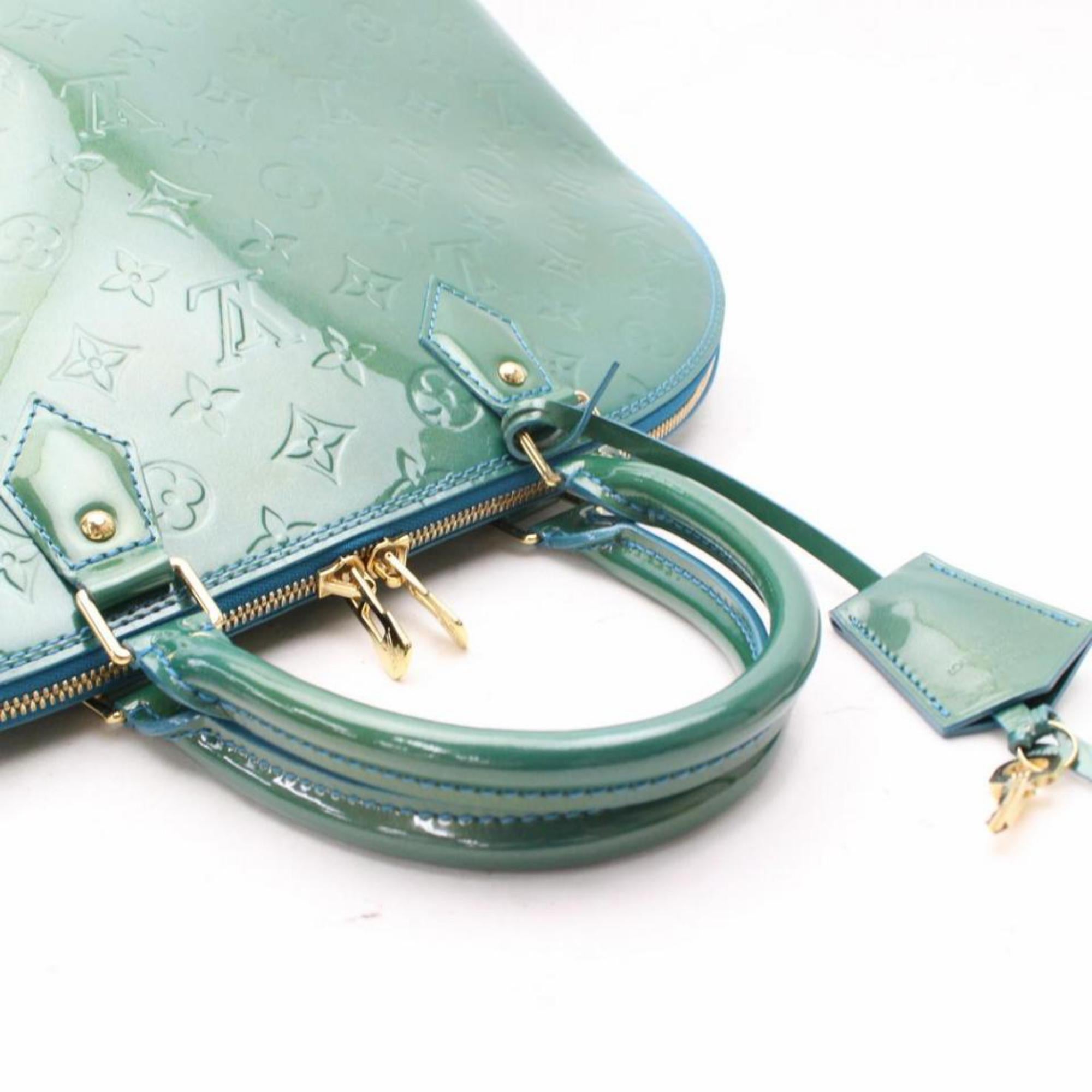 Women's Louis Vuitton Alma Monogram Vernis Gm 867910 Green Patent Leather Satchel For Sale