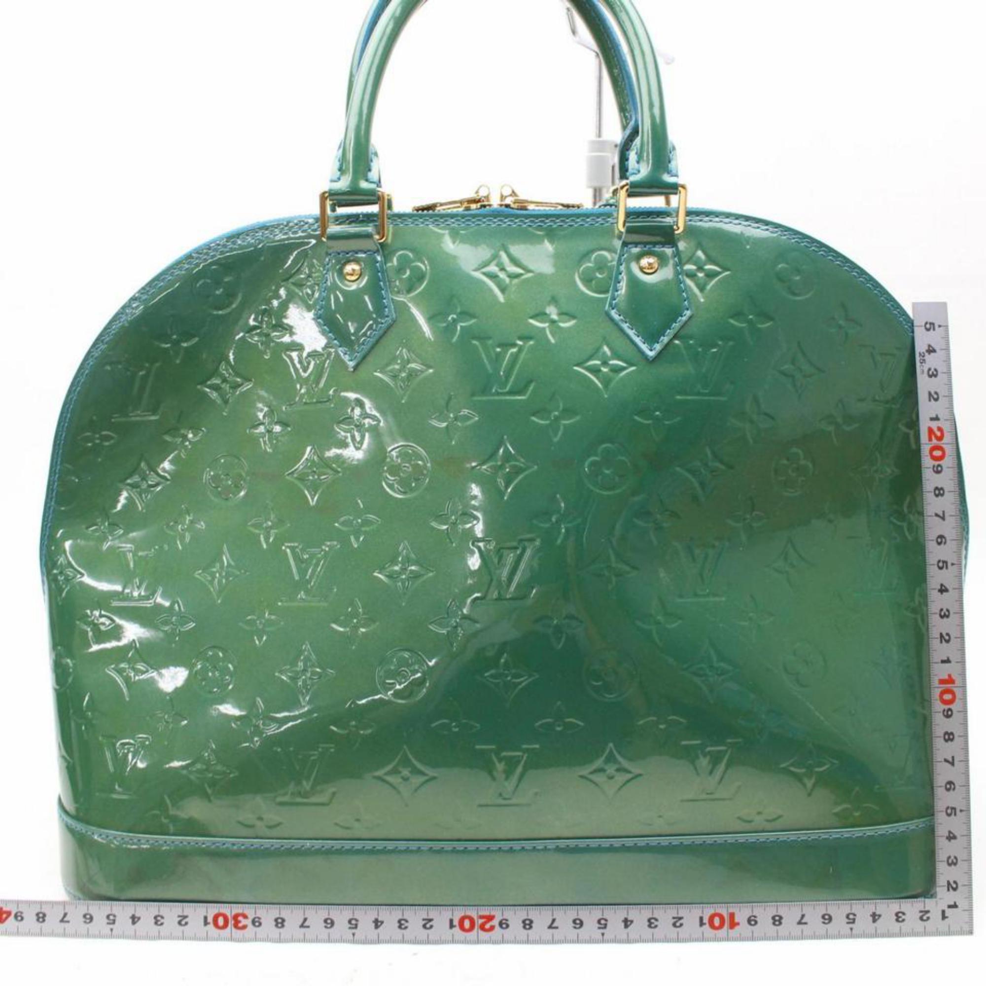 Louis Vuitton Alma Monogram Vernis Gm 867910 Green Patent Leather Satchel For Sale 1