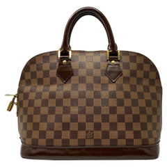 Used Louis Vuitton Alma Pm Damier Ebene Leather Canvas Handbag 