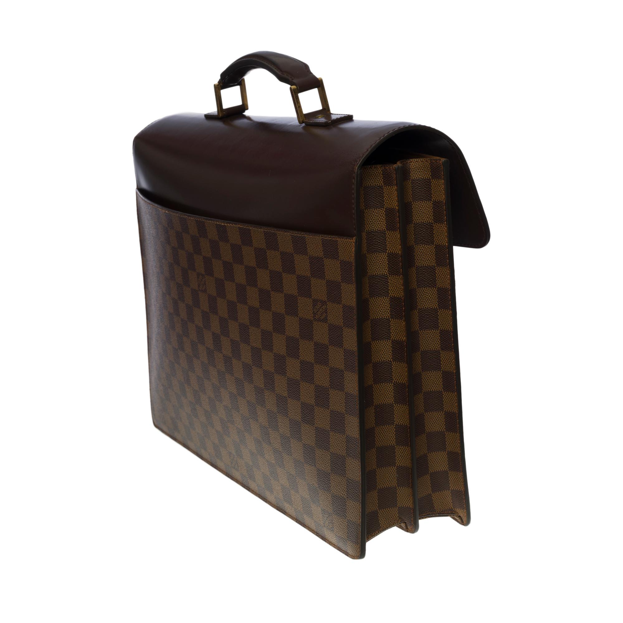 Black Louis Vuitton Altona Briefcase in brown checkerboard canvas and brown leather