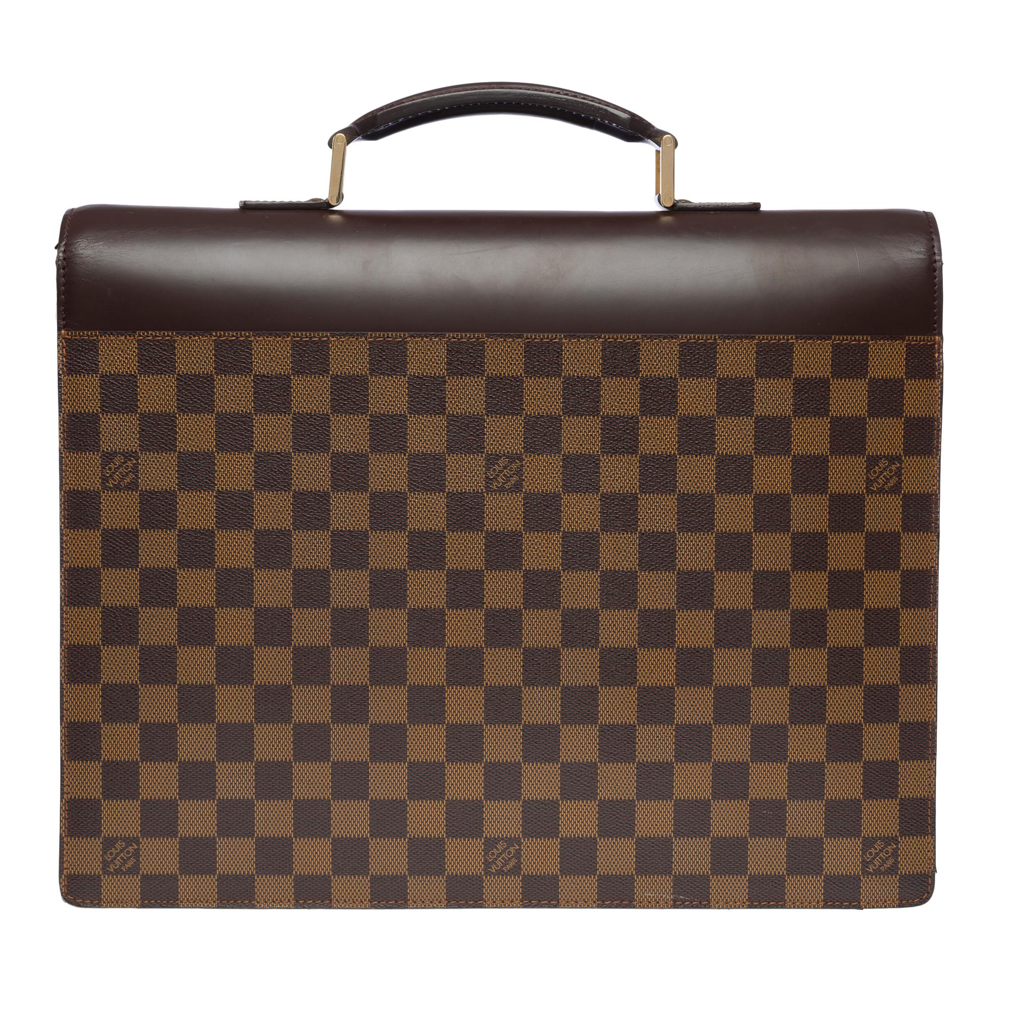 Louis Vuitton Altona PM Briefcase en toile à carreaux marron et cuir marron Bon état - En vente à Paris, IDF