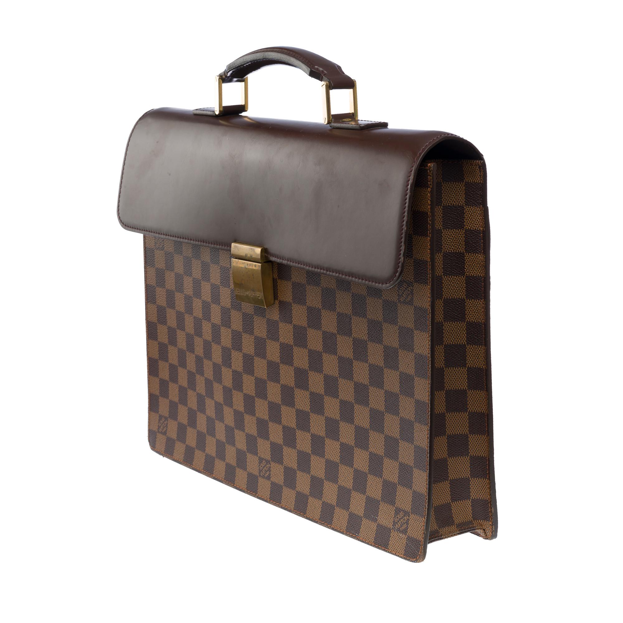Women's or Men's Louis Vuitton Altona PM Briefcase in brown checkerboard canvas and brown leather For Sale