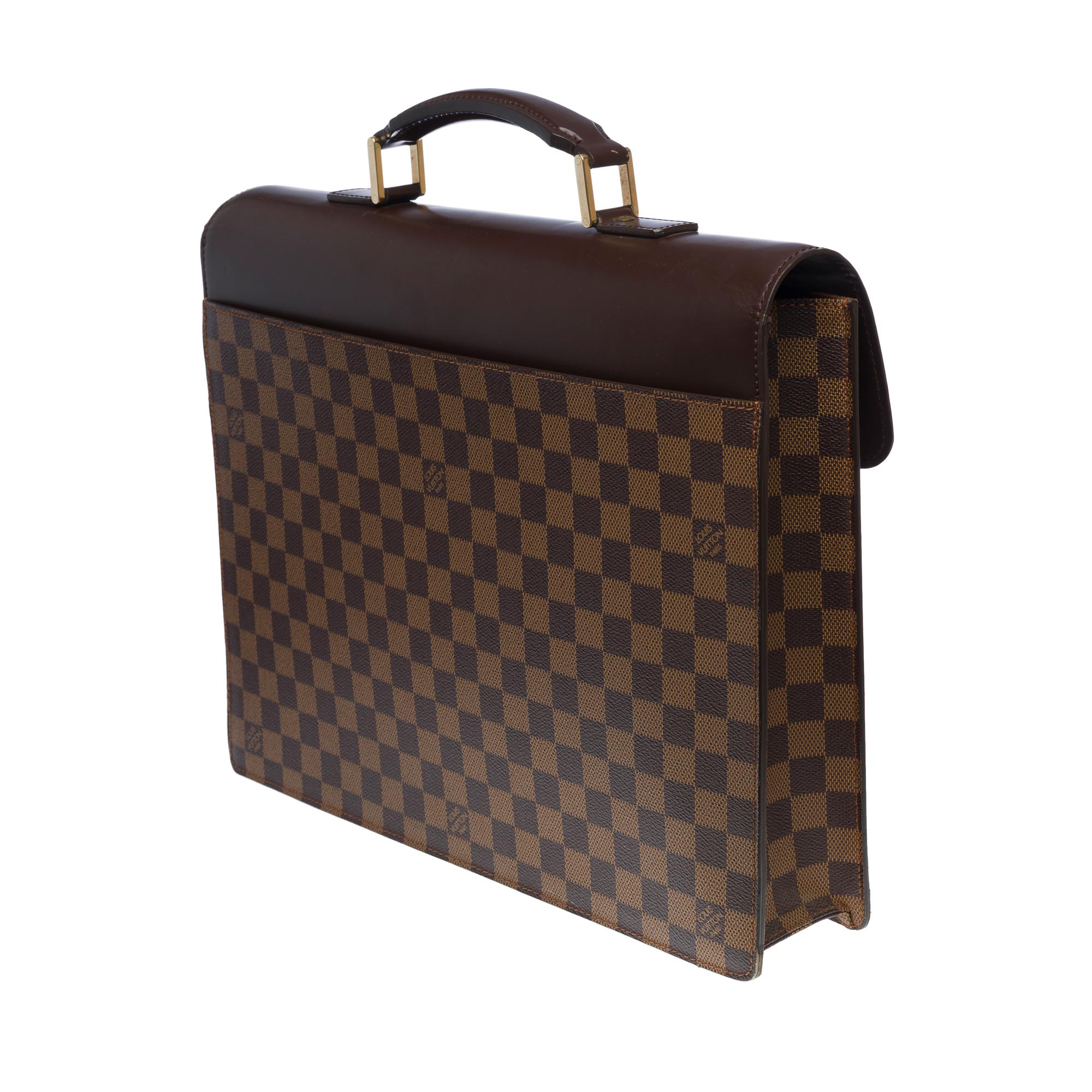 Louis Vuitton Altona PM Briefcase en toile à carreaux marron et cuir marron en vente 1