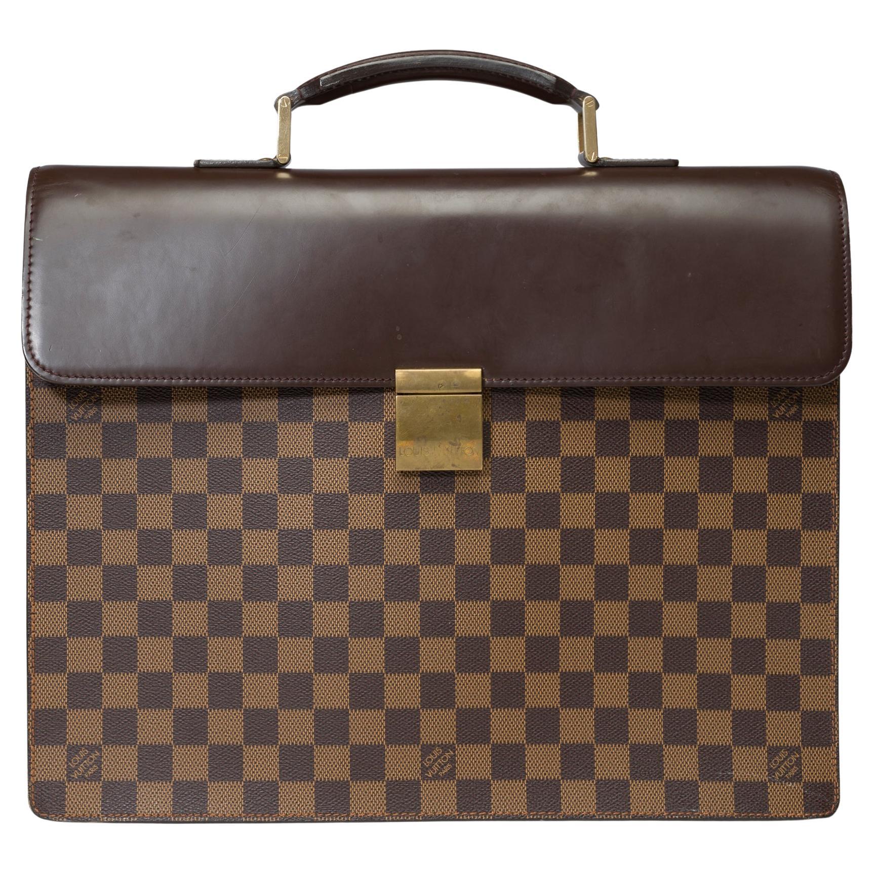 Louis Vuitton Altona PM Briefcase en toile à carreaux marron et cuir marron en vente