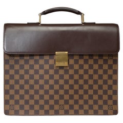 Used Louis Vuitton Altona PM Briefcase in brown checkerboard canvas and brown leather