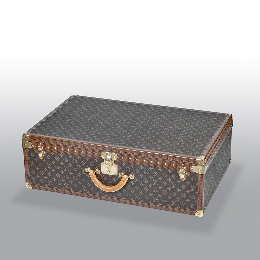 Brass Louis Vuitton Alzer 80 Monogram Trunk For Sale