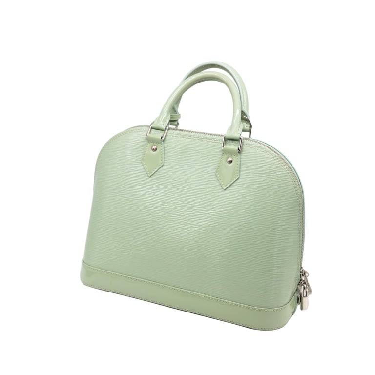 Green Louis Vuitton Amande EPI Vernis Leather Alma PM Top Handle Bag, 2014. For Sale