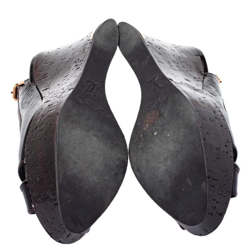 Louis Vuitton Amarante Monogram Patent Leather Pantheon Wedge Sandals Size 37 1