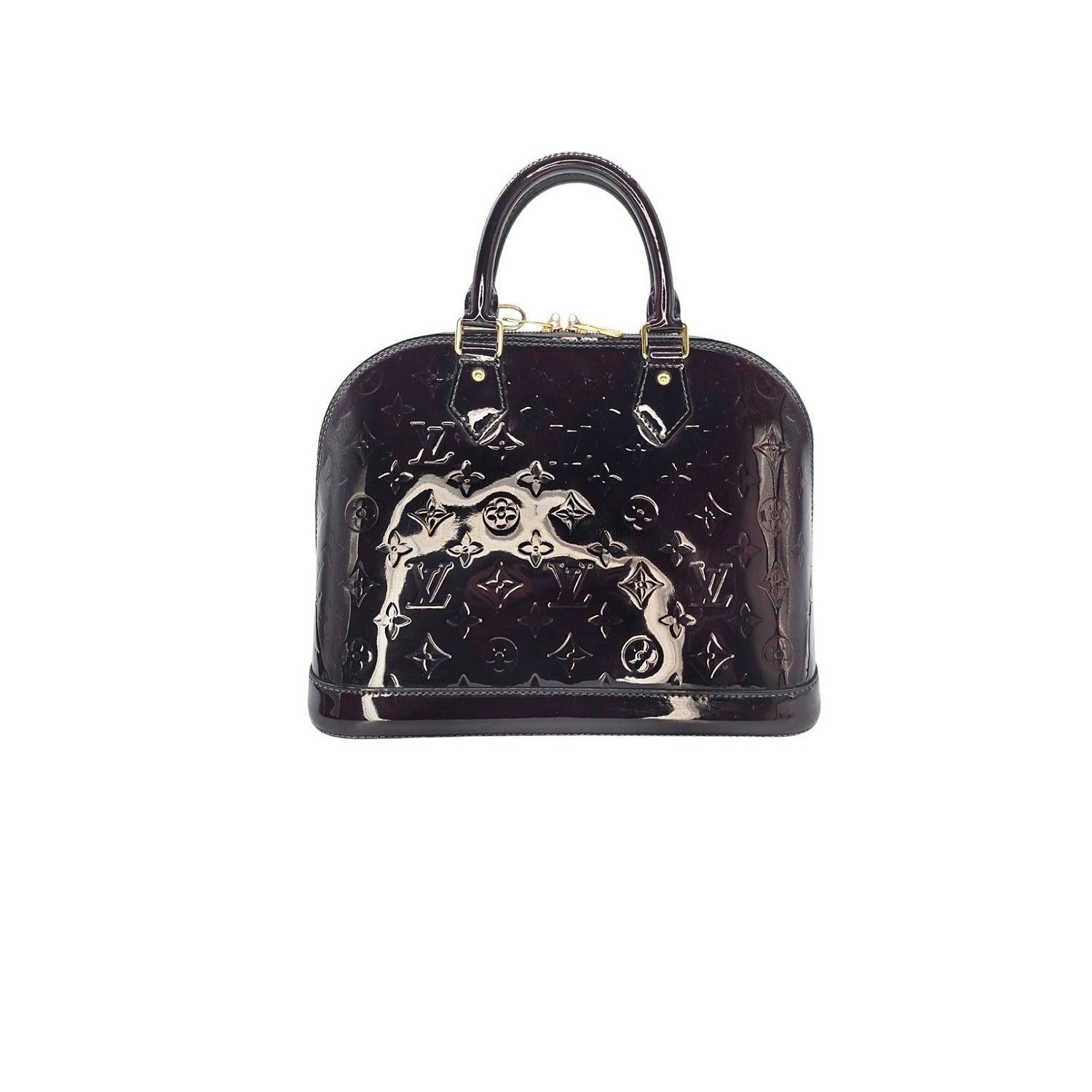 Black Louis Vuitton Amarante Monogram Vernis Alma PM For Sale