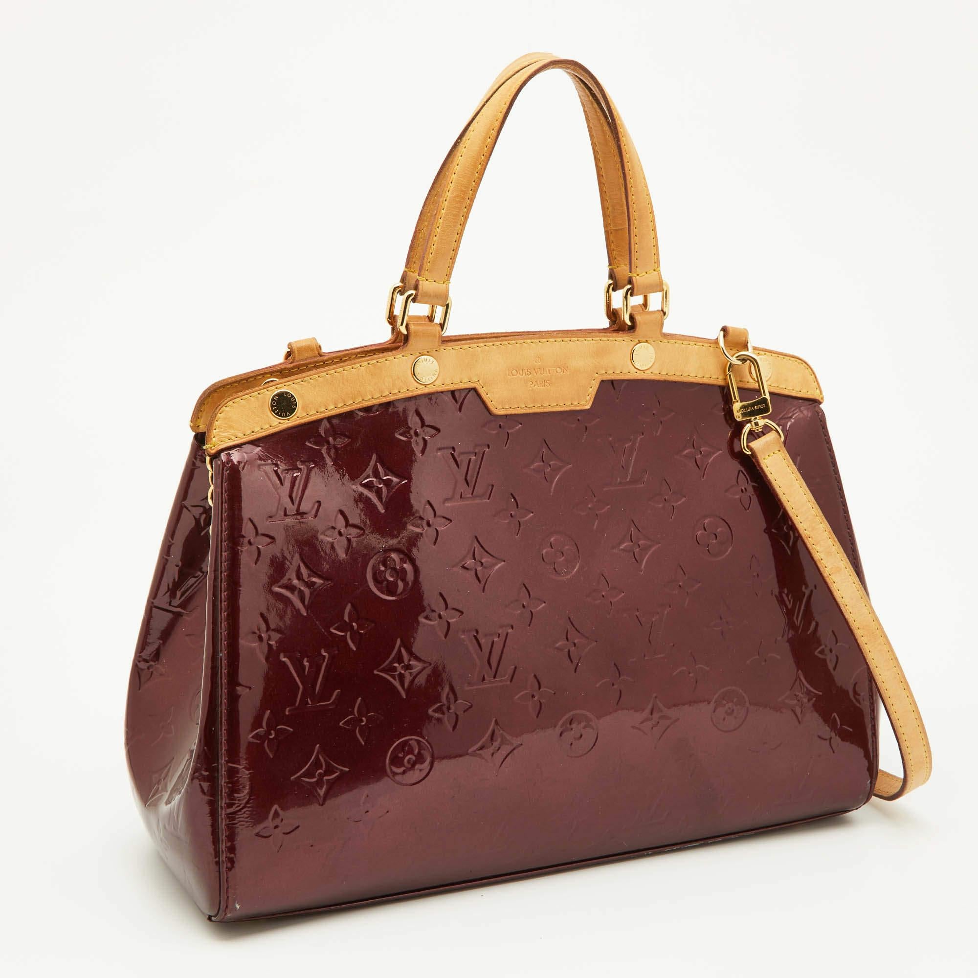 Brown Louis Vuitton Amarante Monogram Vernis Brea MM Bag For Sale