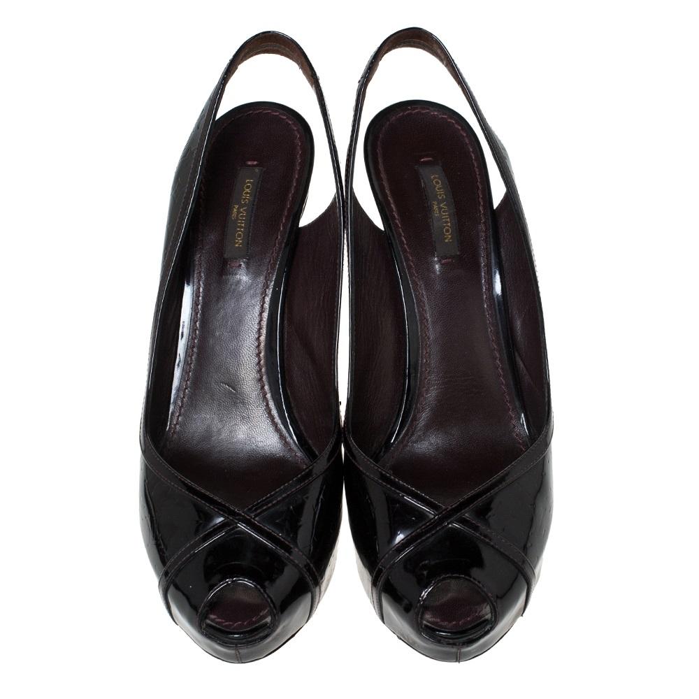 Black Louis Vuitton Amarante Monogram Vernis Tamara Slingback Sandals Size 39.5