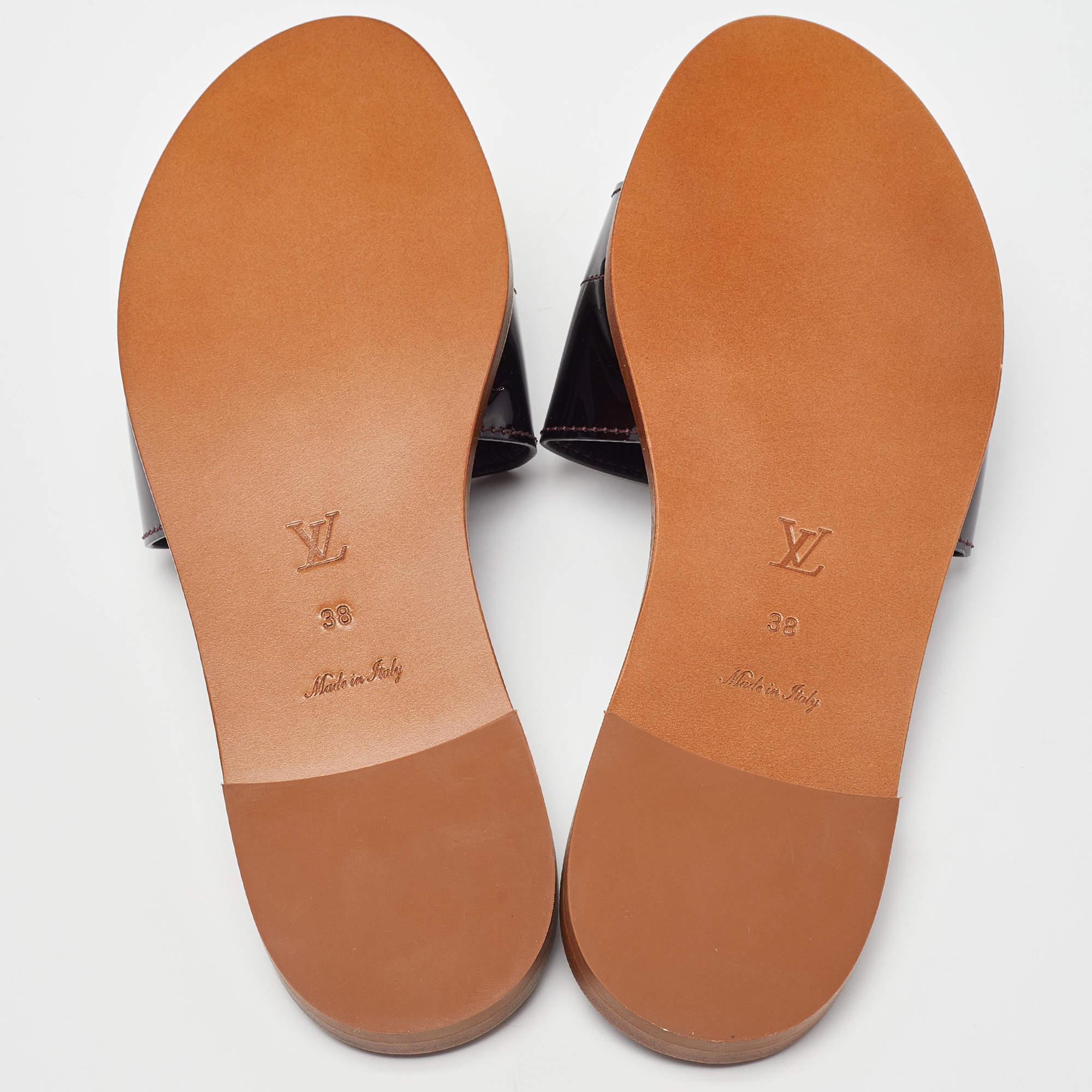 Louis Vuitton Amarante Patent Leather Lock It Flat Sandals Size 38 5