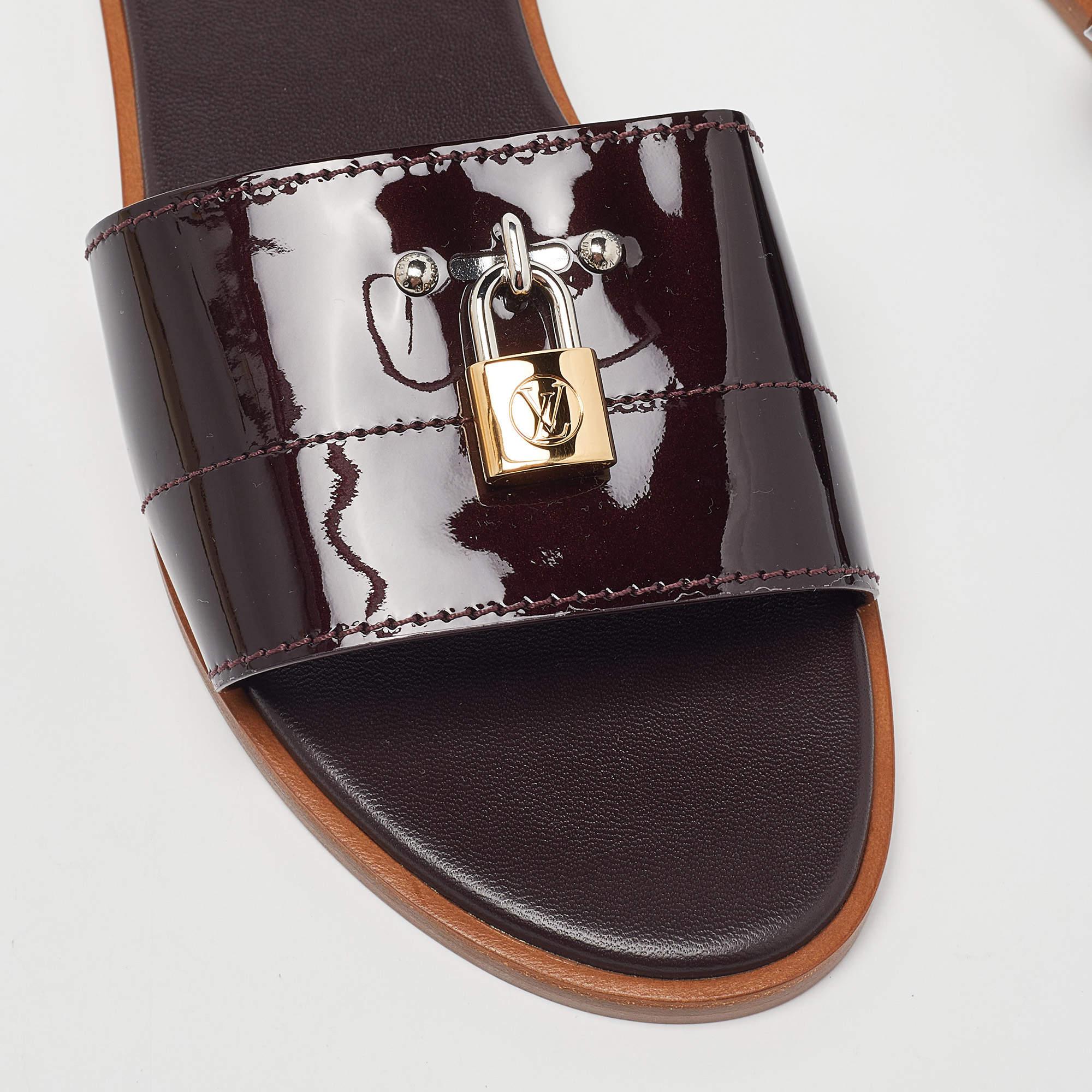 Louis Vuitton Amarante Patent Leather Lock It Flat Sandals Size 38 4