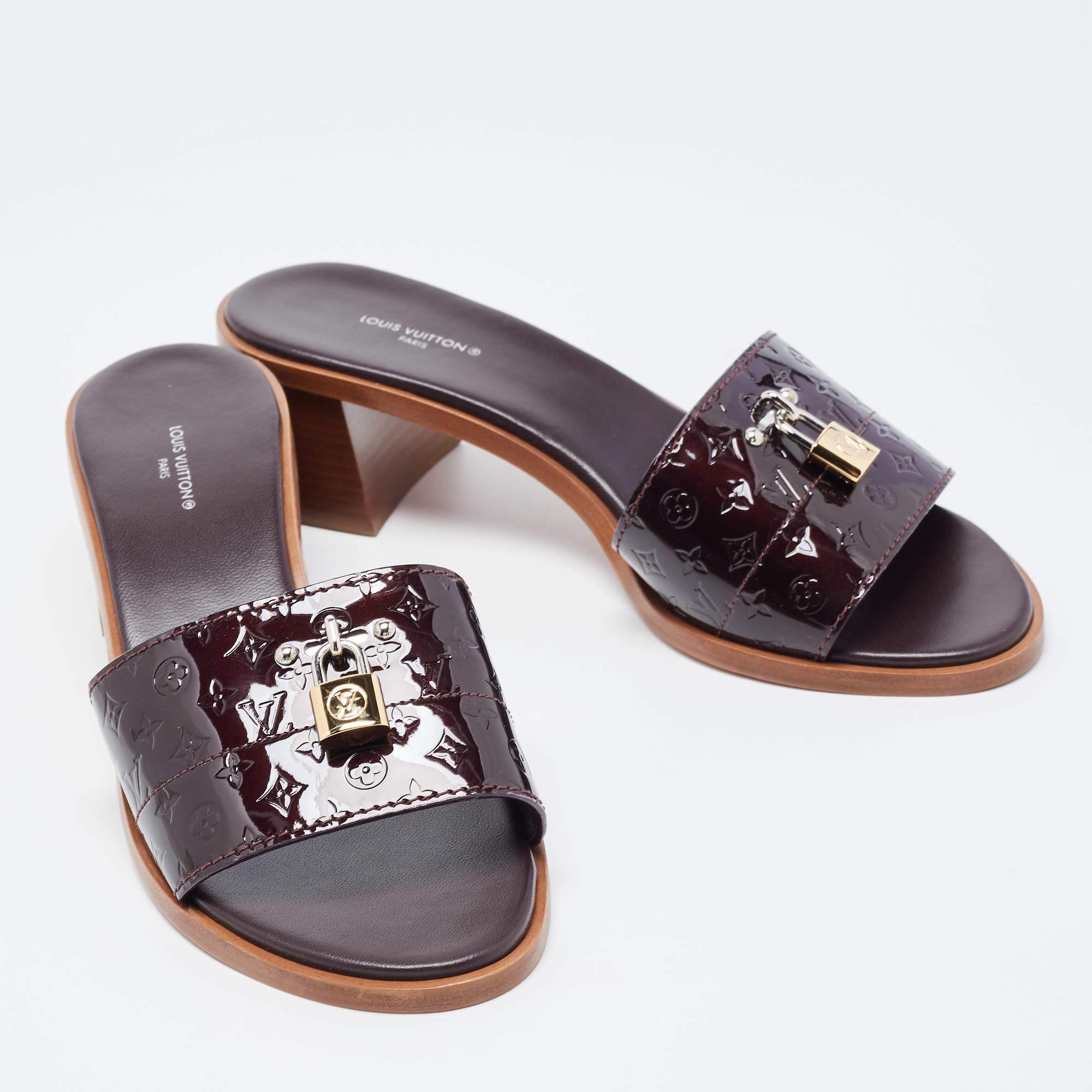 Louis Vuitton Amarante Patent Leather Lock It Sandals Size 40 1