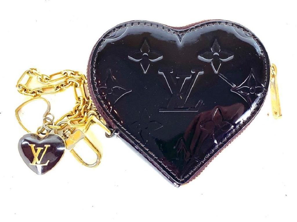 Black Louis Vuitton Amarante Vernis Heart Coin Purse Change Pouch RL24lva625