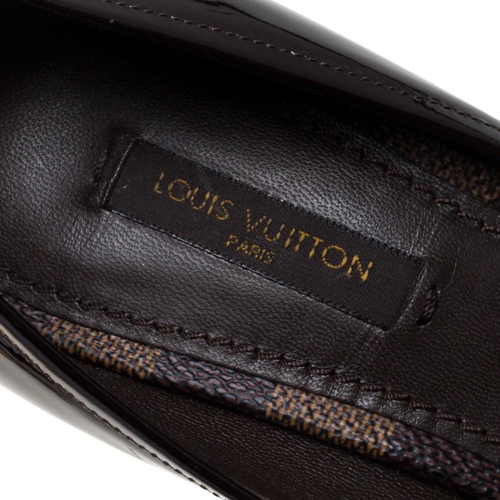 Louis Vuitton Amarante Vernis Leather Ebene Canvas BowPeep Toe Pumps Size 36.5 2