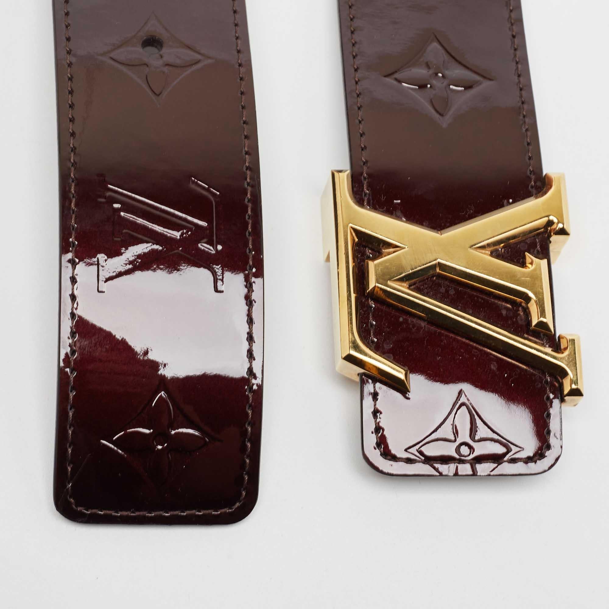 Gray Louis Vuitton Amarante Vernis Leather LV Initiales Waist Belt 90 CM