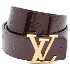 Used Louis Vuitton Amarante Vernis Leather LV Initiales Waist Belt 90 CM