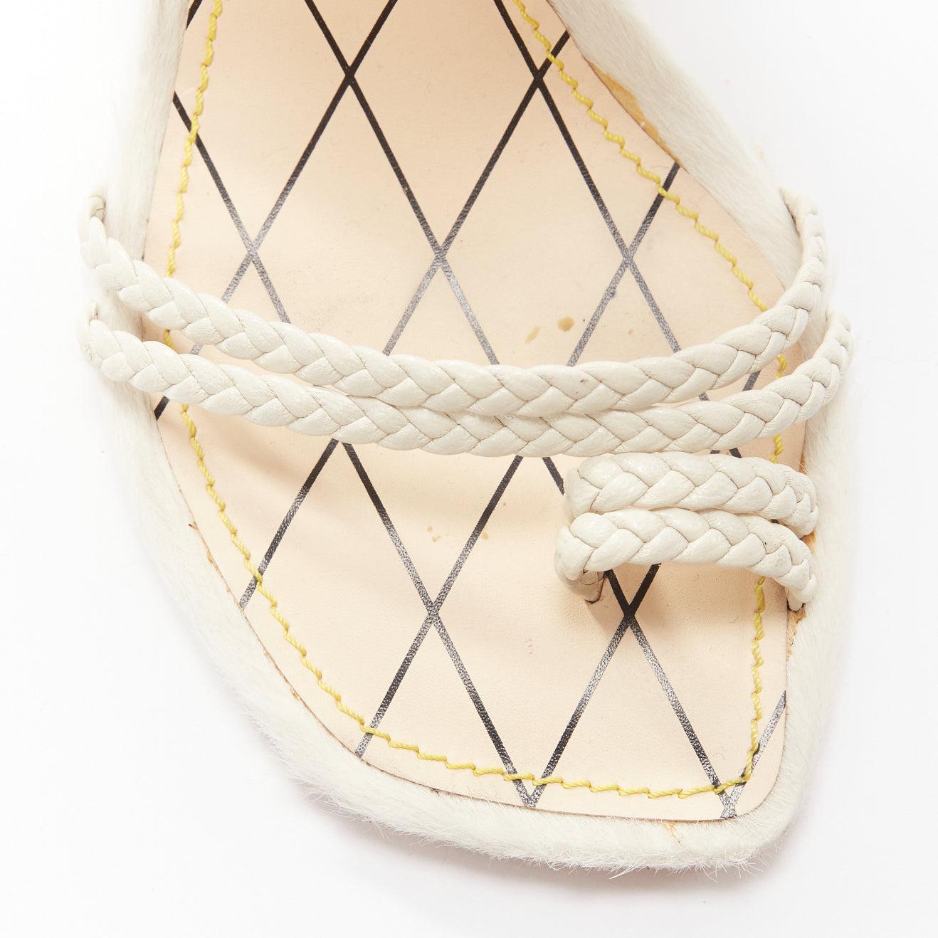 LOUIS VUITTON Anaconda white calf hair silver button braided chunky heel EU37 For Sale 2