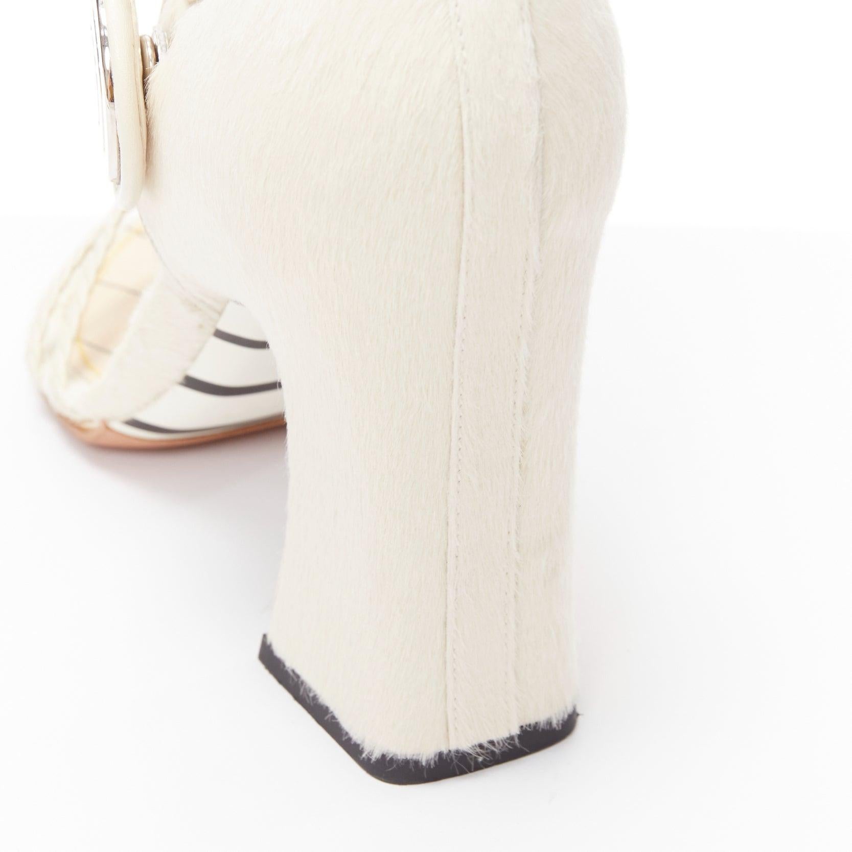 LOUIS VUITTON Anaconda white calf hair silver button braided chunky heel EU37 For Sale 4
