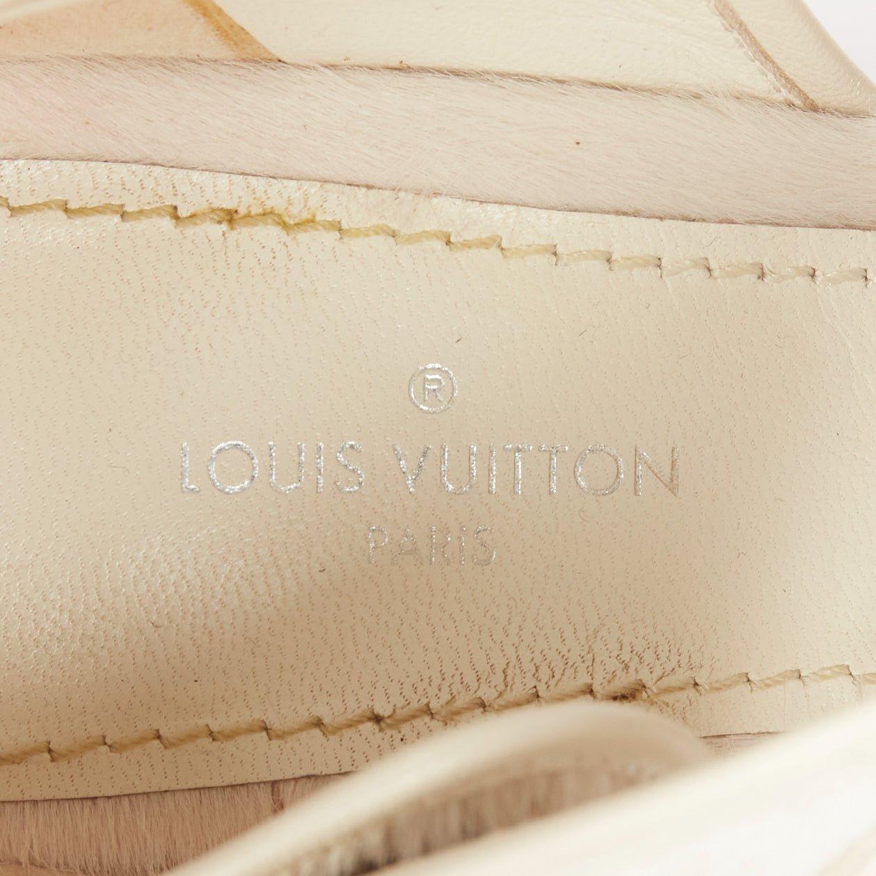 LOUIS VUITTON Anaconda white calf hair silver button braided chunky heel EU37 For Sale 4