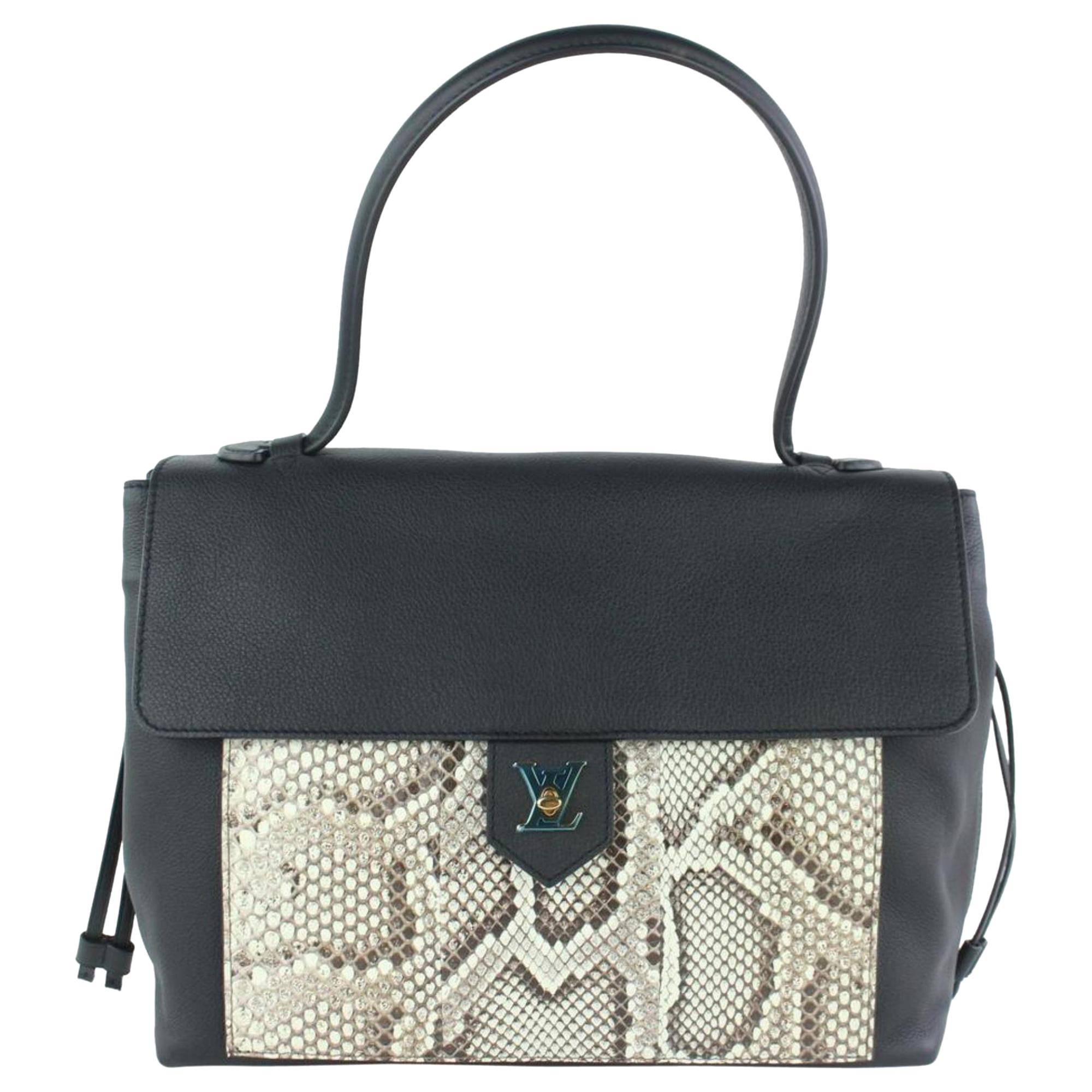 Louis Vuitton And Lockme Mm 1lz1023 Black Python Skin Leather Satchel For Sale