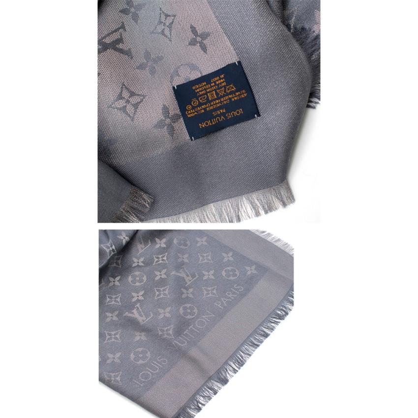 Louis Vuitton monogram shine shawl. 

- Light Grey/silver color
-  Composition: silk 42%, 24% Viscose, 18% Wool, 9% Metallized fiber

Please note, these items are pre-owned and may show signs of being stored even when unworn and unused. This is