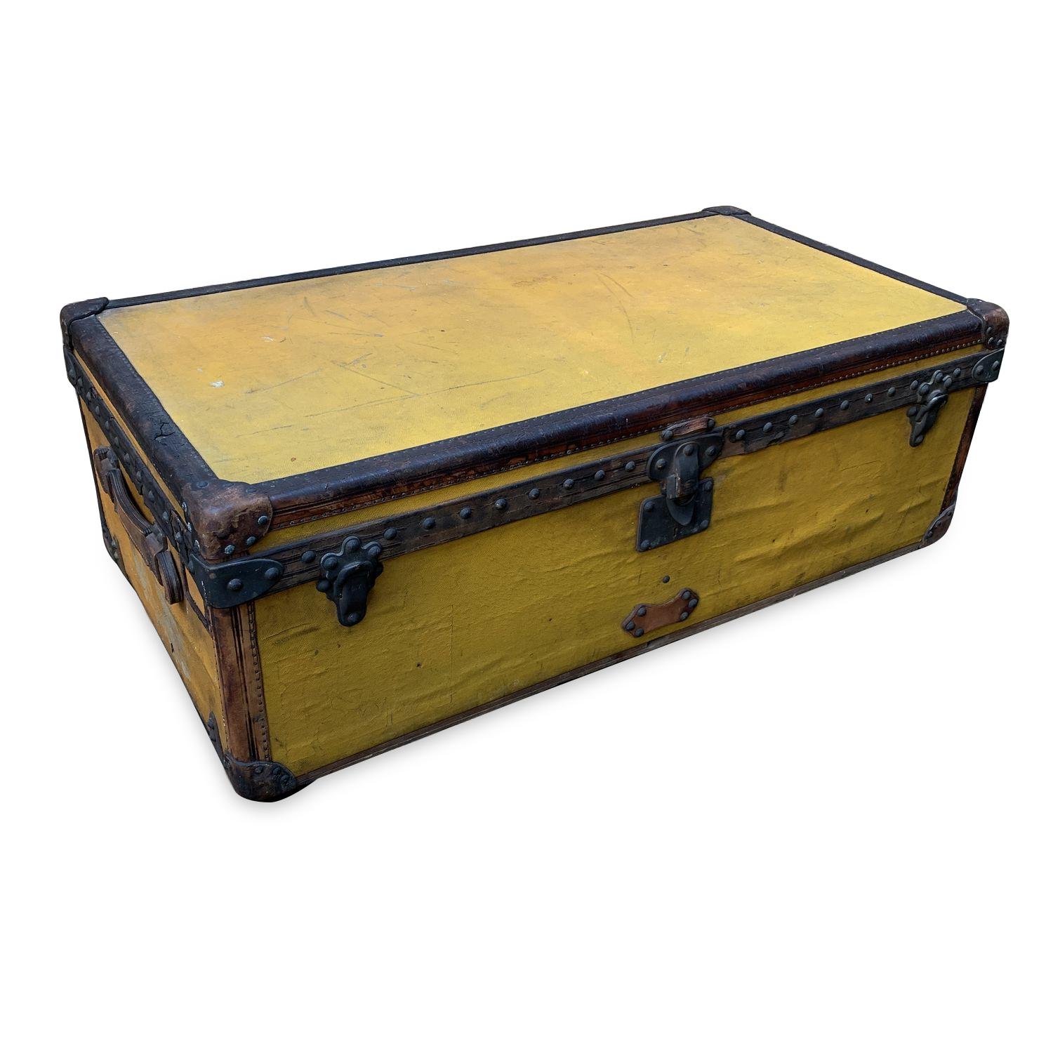 Louis Vuitton Antique Orange Yellow Vuittonite Cabin Steamer Trunk For Sale 5