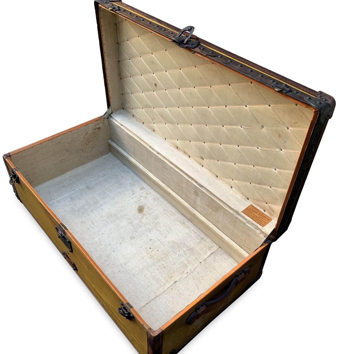 Louis Vuitton Antique Vintage Yellow Vuittonite Cabin Steamer Trunk For Sale 4