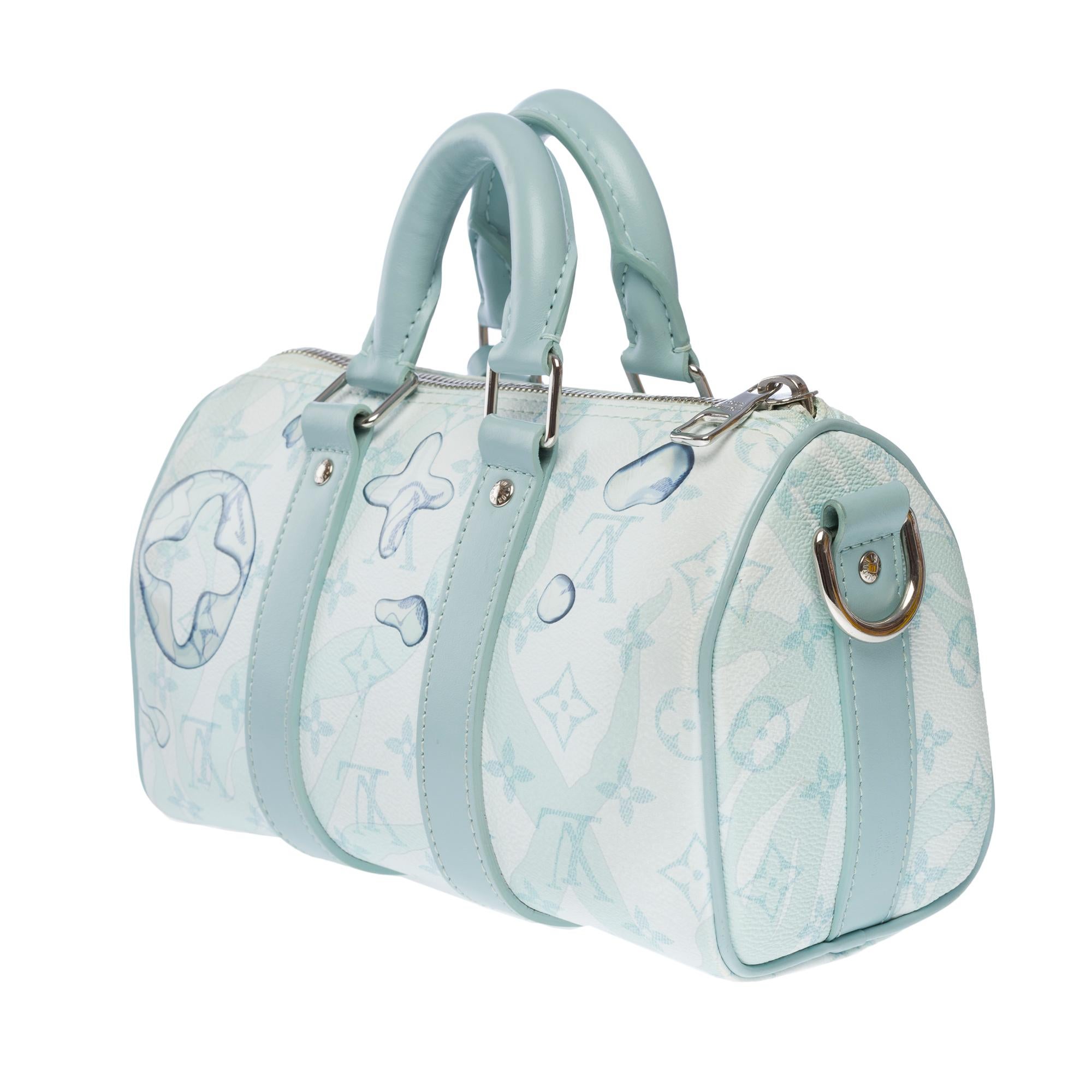 Louis Vuitton AquaGarden keepall 25 strap in crystal blue monogram canvas, SHW For Sale 1