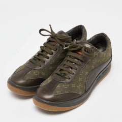 Louis Vuitton Army Green Leather and Monogram Canvas Mini Lin Sneakers Size 40.5