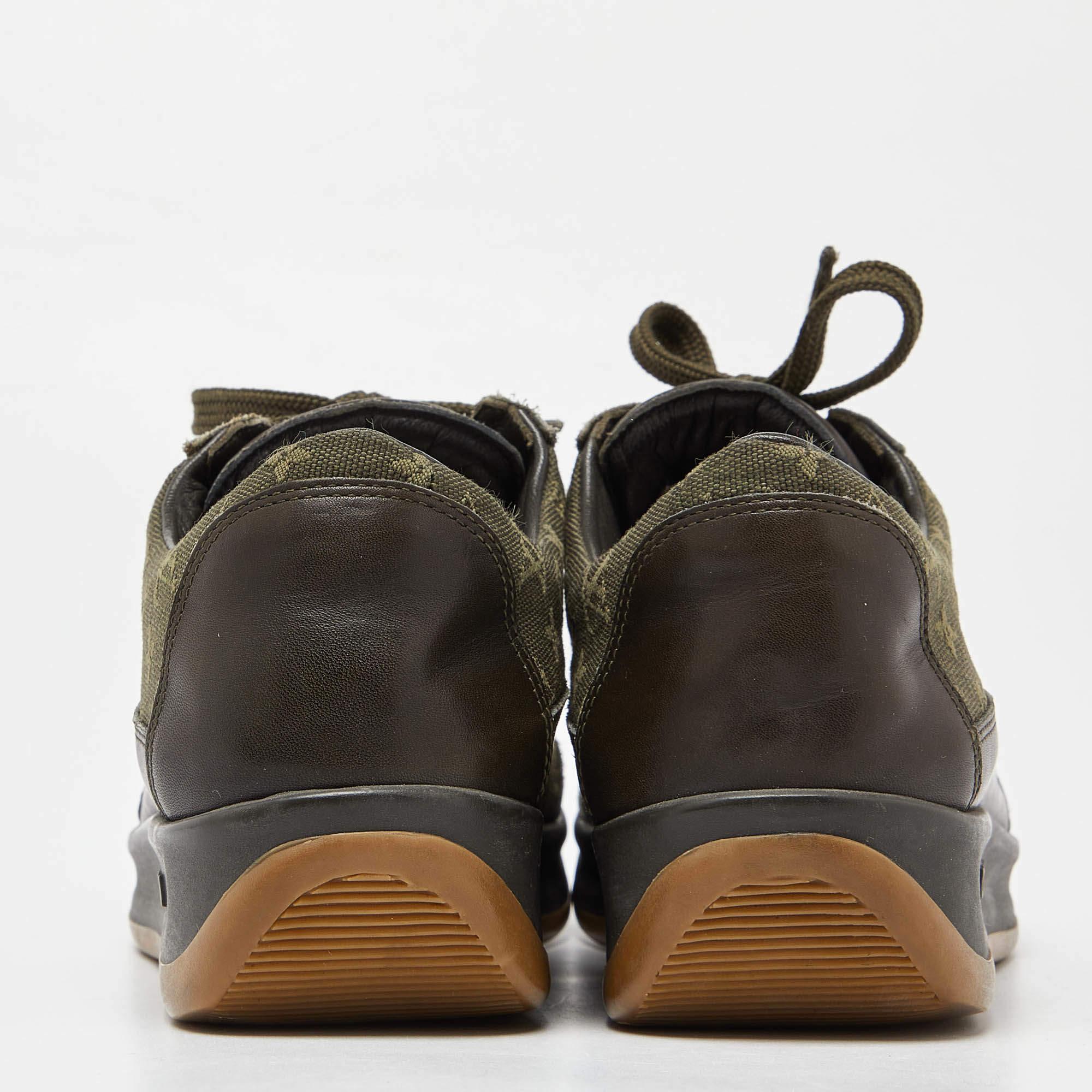 Black Louis Vuitton Army Green Leather and Monogram Canvas Mini Lin Sneakers Size 40.5