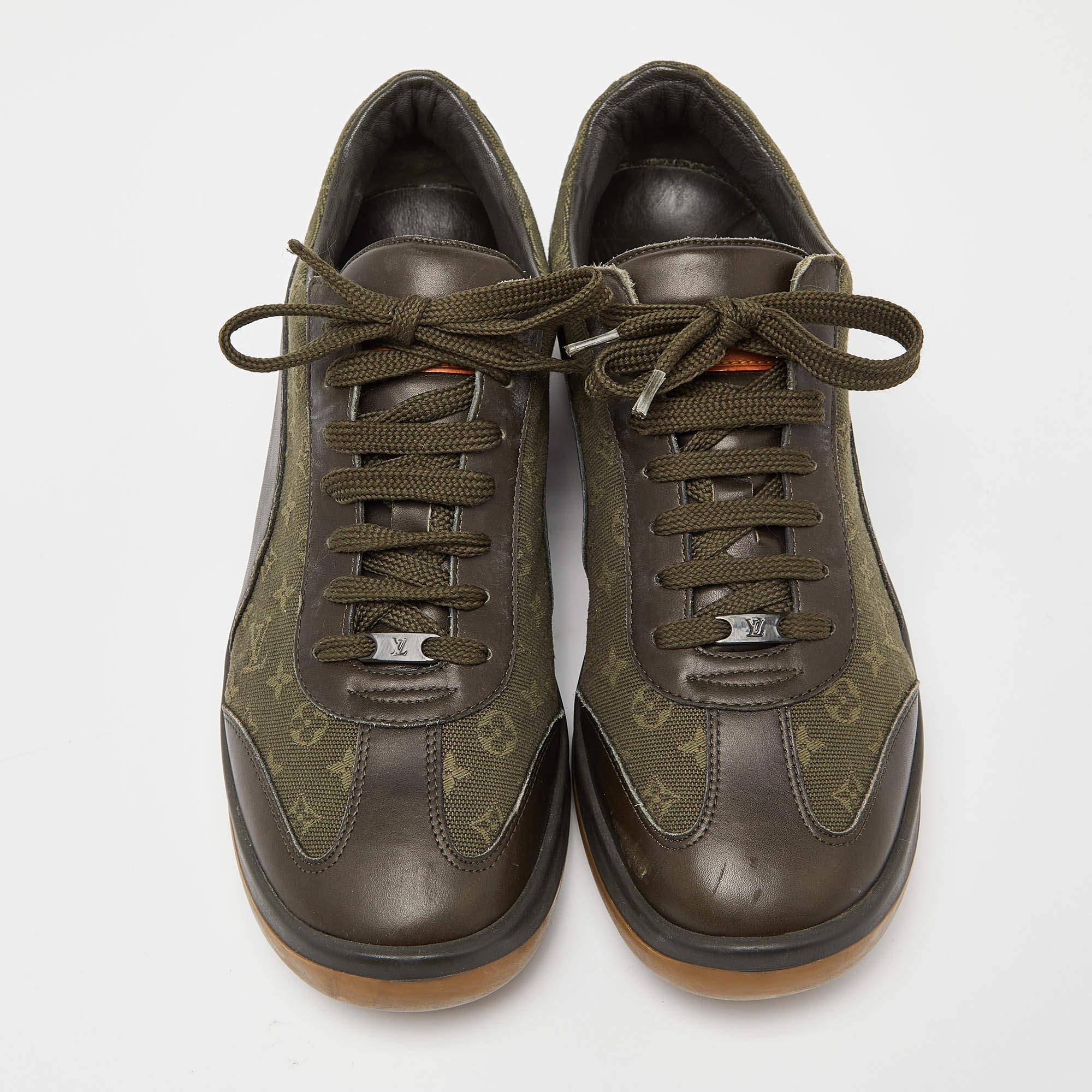 Louis Vuitton Army Green Leather and Monogram Canvas Mini Lin Sneakers Size 40.5 1