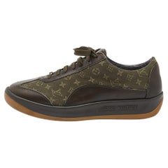 Louis Vuitton Army Green Leather and Monogram Canvas Mini Lin Sneakers Size 40.5