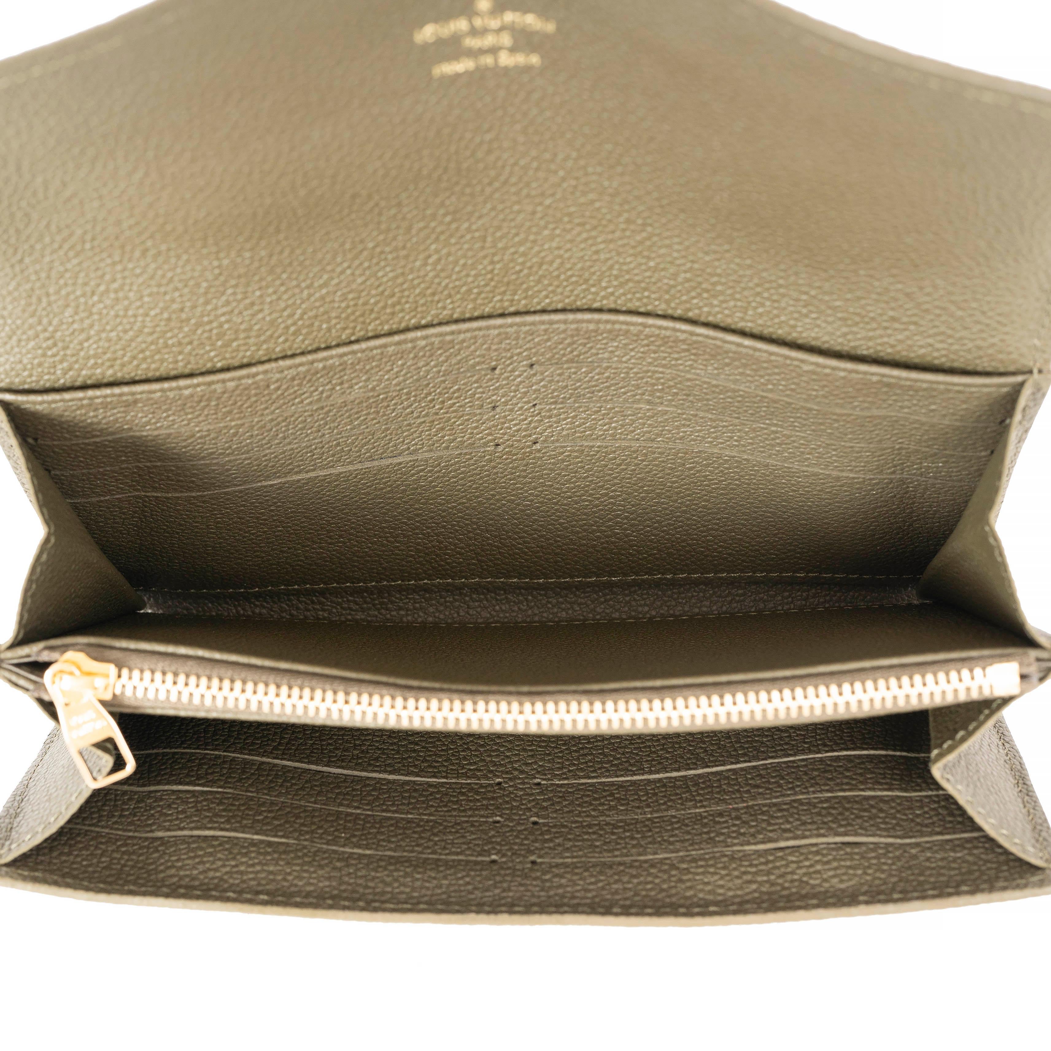 Women's LOUIS VUITTON army green Monogram Emrpeinte leather SARAH STITCH Wallet For Sale