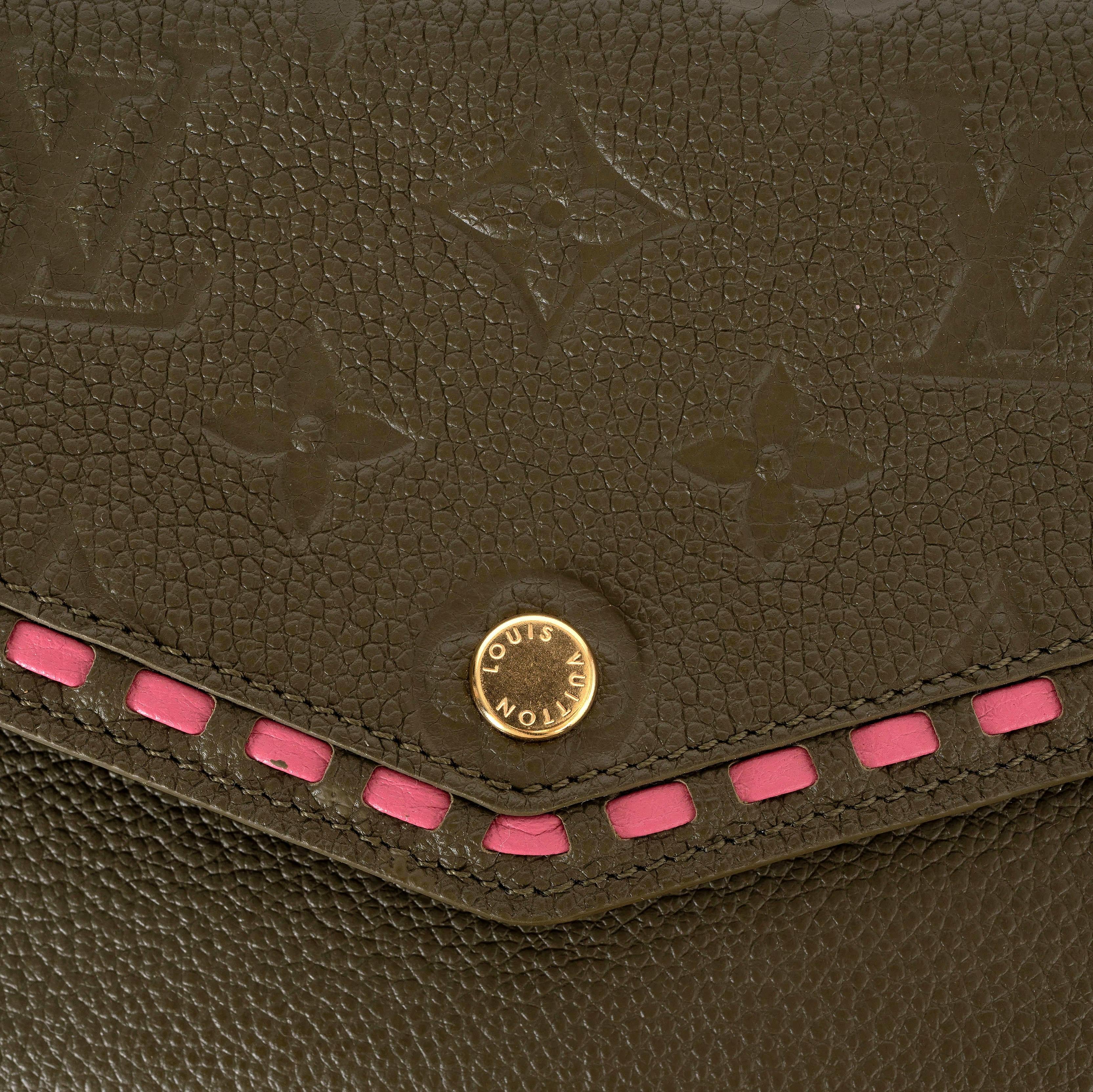LOUIS VUITTON army green Monogram Emrpeinte leather SARAH STITCH Wallet For Sale 1
